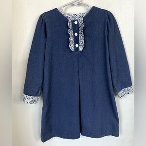 Dondolo Dress 6 S Blue Denim Floral Ruffle Girl’s Classic A-Line Long Sleeves